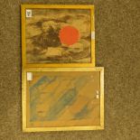 Two framed modern works on tracing paper, abstract