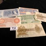 A group of old British banknotes including Five Po