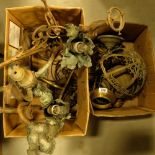 Large quantity of antique brass and metal light fi