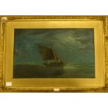 A gilt framed oil on board of a fishing boat signa