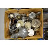 Box containing various pewter and plated ware to i