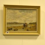 A framed oil on board, estuary scene, signed, sign