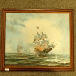 Two modern framed oil paintings of sailing ships (