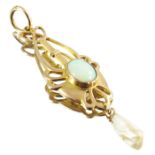 Barnet Henry Joseph, an Arts and Crafts 9 carat gold, opal and pearl pendant