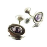 Kalo Shop, a pair of Arts and Crafts silver and amethyst cufflinks