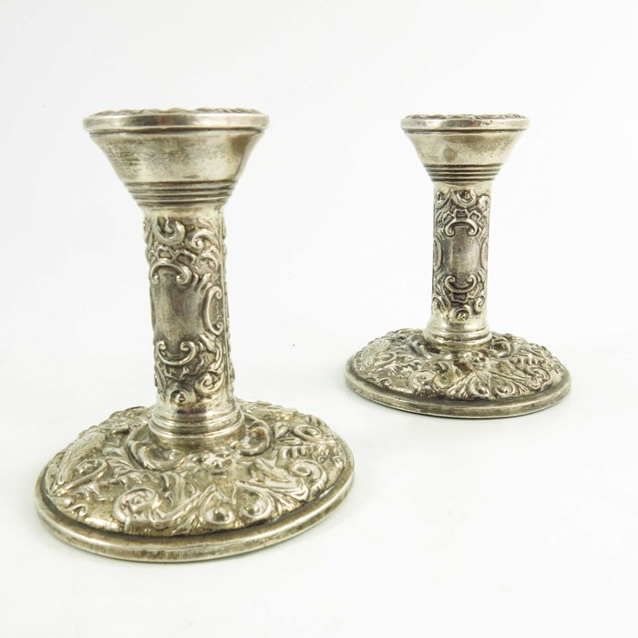 A pair of Elizabeth II silver dwarf candlesticks - Image 3 of 8