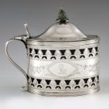 Charles Fox, London 1815, a George III silver mustard pot, straight sided oval form, bright cut and