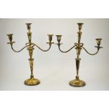 A pair of Edwardian three branch silver candlebras, Walter Latham & Son, Sheffield 1910, 50cm high,