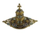 A French champlevé enamelled gilt bronze ink stand