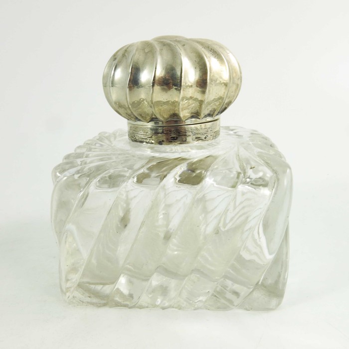 A Victorian silver and glass inkwell