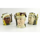 A group of three Royal Doulton large character jugs, Queen Victoria, The Antagonists George III and