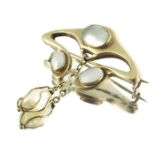 Meyle and Mayer, a Jugendstil silver gilt, abelone and pearl brooch