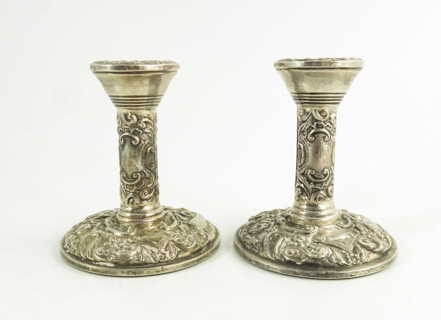 A pair of Elizabeth II silver dwarf candlesticks - Image 4 of 8