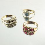 Three gold and gen set rings, including diamond and sapphire