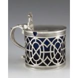 Samuel Herbert and Co., London 1764, a George III silver mustard pot, reticulated cylindrical form w