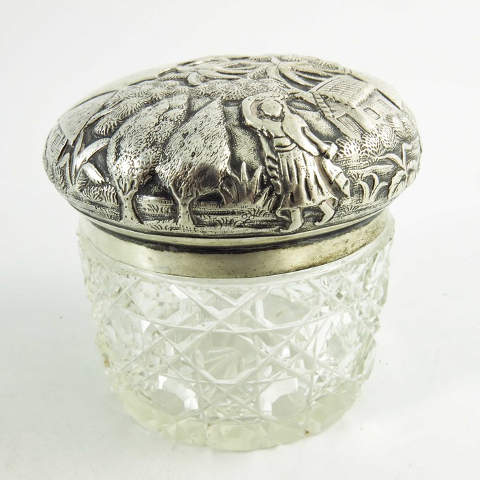 A 19th century Oriental white metal lidded cut glass jar - Image 5 of 8