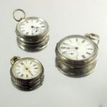 Three silver pocket watches, including chased and gilt enamelled