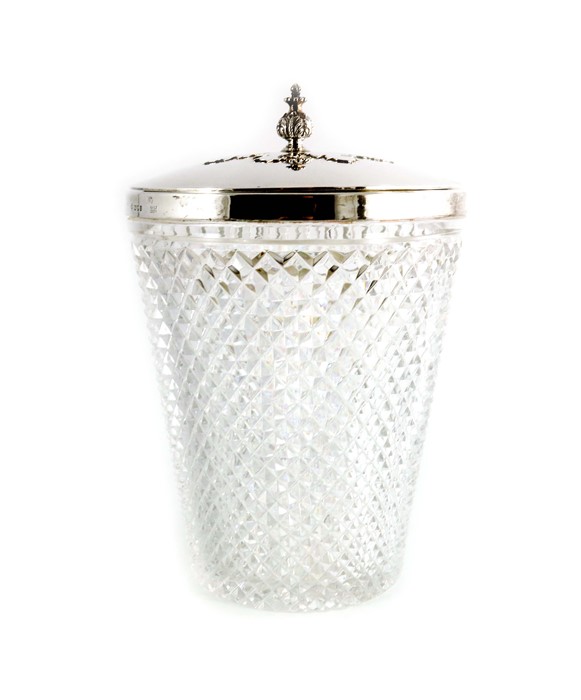 Asprey and Co., a large Elizabeth II silver mounted cut glass ice bucket and lid