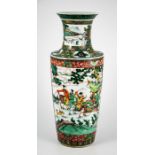 A Chinese Export famille vert rouleau shaped vase