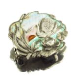 A Continental Art Nouveau silver and enamelled brooch