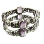 Sybil Dunlop, an Arts and Crafts silver, amethyst and peridot bracelet