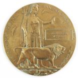 World War One bronze Memorial Plaque, for Alexander McHardy