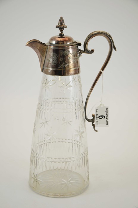 A Victorian silver plate and cut glass claret jug - Image 2 of 2