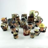 A group of Thirteen Royal Doulton character jugs and six various other items of pottery, printed mar