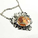 An Art Nouveau silver and enamelled pendant necklace