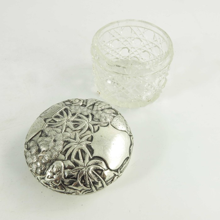 A 19th century Oriental white metal lidded cut glass jar - Image 8 of 8