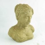 A terracotta and plaster art pottery bust of a sleeping girl, 26cm high