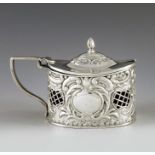 Robert Pringle, London 1895, a Victorian silver mustard pot, straight sided oval form, reticulated a