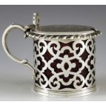 John Evans II, London 1857, a Victorian silver mustard pot, cylindrical form, reticulated knotted sc