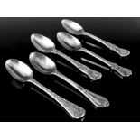 Five Victorian silver teaspoons, George Adams, London various dates 1845 to 1869, including Grecian,