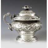 James Dixon and Son, Sheffield 1839, a Victorian silver mustard pot, footed inverse pear or ovoid fo