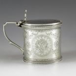 Williams Evans, London 1876, a Victorian silver mustard pot of cylindrical form with bead borders, t