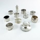 A collection of George V and later silver including napkin rings