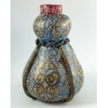 A large Bohemian iridescent and enamelled glass vase, circa 1890, in the Islamic style, double gourd