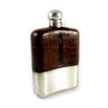 A large silver plated and crocodile leather hip flask, James Dixon and Son