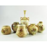 A collection of Royal Worcester blush ivory vases and a rose painted vase