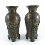 Pair of Japanese bronzed vases with Samurai