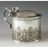 Charles Thomas Fox and George Fox, London 1851, a Victorian silver mustard pot, cylindrical form, em