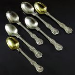 A matched set of six Victorian silver egg spoons, George Adams, London 1862, 1868 and 1881, Queens P