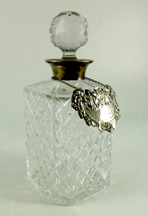 An Elizabeth II silver mounted cut glass spirit decanter, with Brandy label - Image 2 of 2