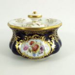 A Meissen topographical inkwell, circa 1880, painted with scene of Der Brand and flowers within a co