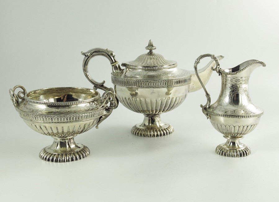 A Victorian silver plated three piece tea set