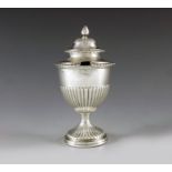 Robert Hennell II, London 1828, a George IV silver vase shape mustard pot with half fluted body and