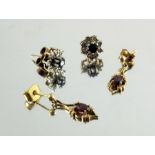 Two pairs of gold and gem set earrings