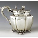 Benjamin Preston, London 1842, a Victorian silver mustard pot, lobed shouldered form, with flat lid