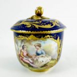 A Sevres style sucriere or chocolate pot and cover